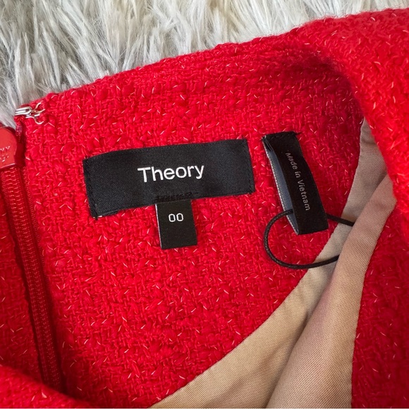 ❤️NWT Theory Lunar Red Tweed Shift Dress Mini Size 00 XS Sleeveless Knee Length - Picture 5 of 8